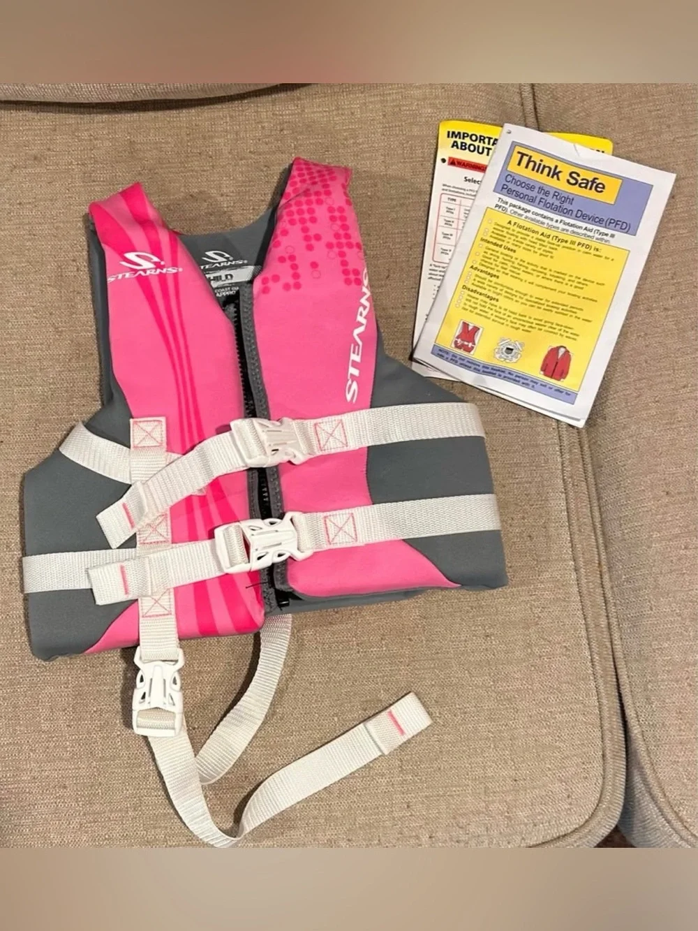 Stearns Kids Pink & Gray Life Jacket - Child Personal Flotation Device
